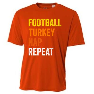 Thanksgiving Football Turkey Nap Repeat Funny Gift Cooling Performance Crew T-Shirt