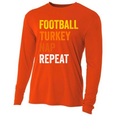 Thanksgiving Football Turkey Nap Repeat Funny Gift Cooling Performance Long Sleeve Crew