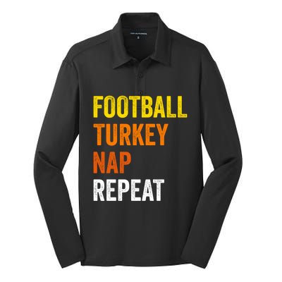 Thanksgiving Football Turkey Nap Repeat Funny Gift Silk Touch Performance Long Sleeve Polo