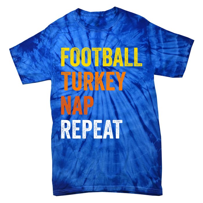 Thanksgiving Football Turkey Nap Repeat Funny Gift Tie-Dye T-Shirt