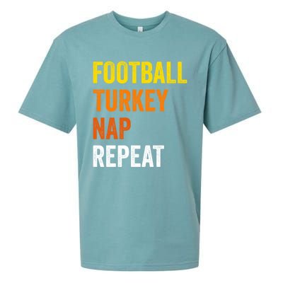 Thanksgiving Football Turkey Nap Repeat Funny Gift Sueded Cloud Jersey T-Shirt