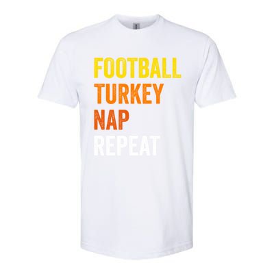 Thanksgiving Football Turkey Nap Repeat Funny Gift Softstyle CVC T-Shirt