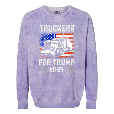 Truckers For Trump American Flag Funny Trump 2024 Vintage Gift Colorblast Crewneck Sweatshirt