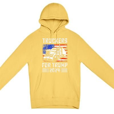 Truckers For Trump American Flag Funny Trump 2024 Vintage Gift Premium Pullover Hoodie