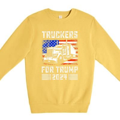 Truckers For Trump American Flag Funny Trump 2024 Vintage Gift Premium Crewneck Sweatshirt