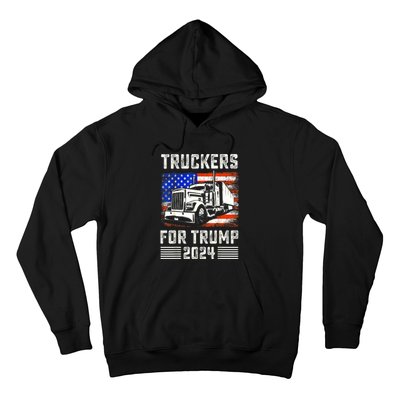 Truckers For Trump American Flag Funny Trump 2024 Vintage Gift Hoodie