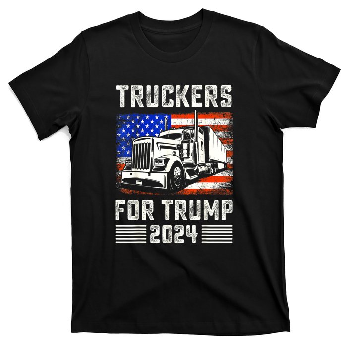 Truckers For Trump American Flag Funny Trump 2024 Vintage Gift T-Shirt