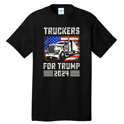 Truckers For Trump American Flag Funny Trump 2024 Vintage Gift Tall T-Shirt