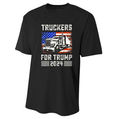 Truckers For Trump American Flag Funny Trump 2024 Vintage Gift Performance Sprint T-Shirt