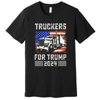 Truckers For Trump American Flag Funny Trump 2024 Vintage Gift Premium T-Shirt