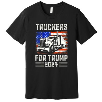 Truckers For Trump American Flag Funny Trump 2024 Vintage Gift Premium T-Shirt