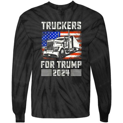 Truckers For Trump American Flag Funny Trump 2024 Vintage Gift Tie-Dye Long Sleeve Shirt