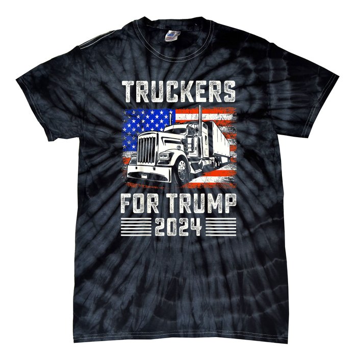 Truckers For Trump American Flag Funny Trump 2024 Vintage Gift Tie-Dye T-Shirt