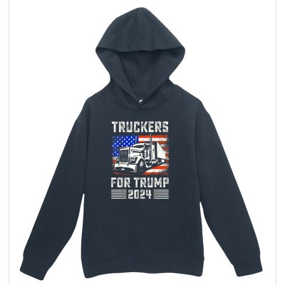 Truckers For Trump American Flag Funny Trump 2024 Vintage Gift Urban Pullover Hoodie