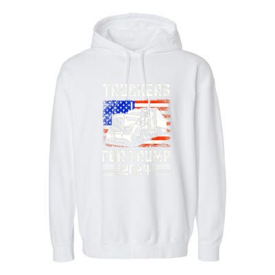 Truckers For Trump American Flag Funny Trump 2024 Vintage Gift Garment-Dyed Fleece Hoodie