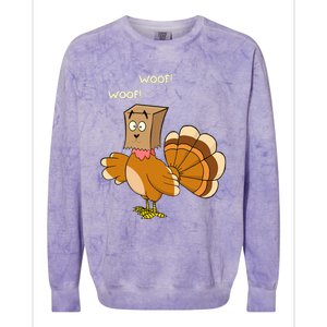 Thanksgiving Funny Turkey Fake Dog WOOF Happy Thanksgiving Colorblast Crewneck Sweatshirt