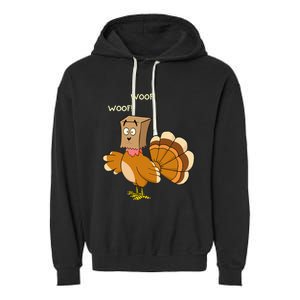 Thanksgiving Funny Turkey Fake Dog WOOF Happy Thanksgiving Garment-Dyed Fleece Hoodie