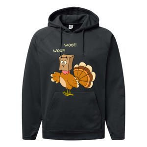 Thanksgiving Funny Turkey Fake Dog WOOF Happy Thanksgiving Performance Fleece Hoodie