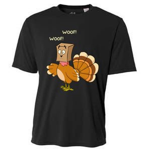 Thanksgiving Funny Turkey Fake Dog WOOF Happy Thanksgiving Cooling Performance Crew T-Shirt