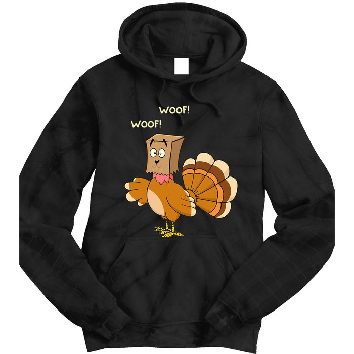 Thanksgiving Funny Turkey Fake Dog WOOF Happy Thanksgiving Tie Dye Hoodie