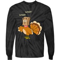 Thanksgiving Funny Turkey Fake Dog WOOF Happy Thanksgiving Tie-Dye Long Sleeve Shirt