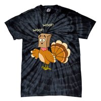 Thanksgiving Funny Turkey Fake Dog WOOF Happy Thanksgiving Tie-Dye T-Shirt