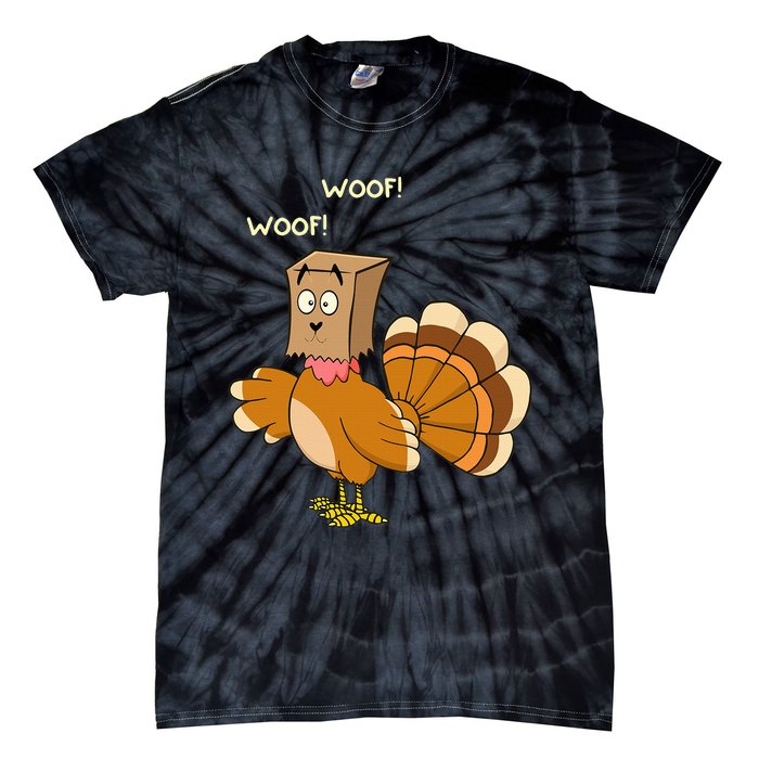 Thanksgiving Funny Turkey Fake Dog WOOF Happy Thanksgiving Tie-Dye T-Shirt