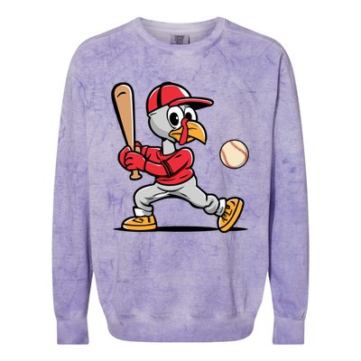 Thanksgiving Funny Turkey Playing Baseball Swing Meaningful Gift Colorblast Crewneck Sweatshirt