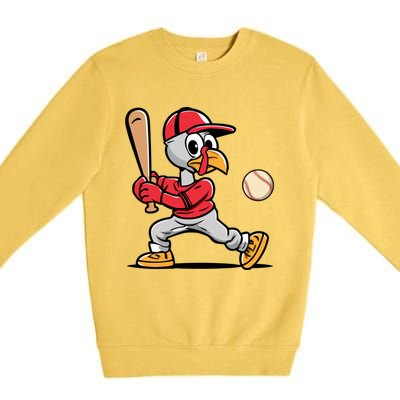 Thanksgiving Funny Turkey Playing Baseball Swing Meaningful Gift Premium Crewneck Sweatshirt