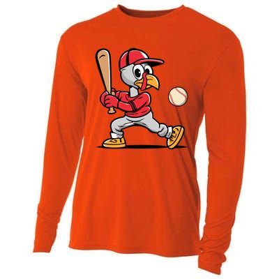 Thanksgiving Funny Turkey Playing Baseball Swing Meaningful Gift Cooling Performance Long Sleeve Crew