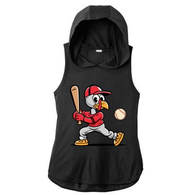 Thanksgiving Funny Turkey Playing Baseball Swing Meaningful Gift Ladies PosiCharge Tri-Blend Wicking Draft Hoodie Tank