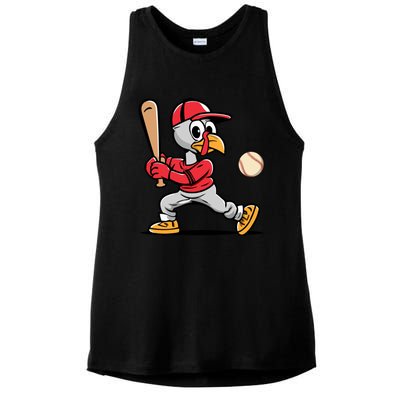 Thanksgiving Funny Turkey Playing Baseball Swing Meaningful Gift Ladies PosiCharge Tri-Blend Wicking Tank