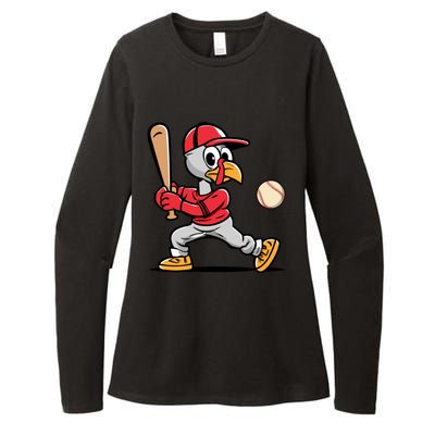 Thanksgiving Funny Turkey Playing Baseball Swing Meaningful Gift Womens CVC Long Sleeve Shirt