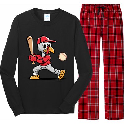 Thanksgiving Funny Turkey Playing Baseball Swing Meaningful Gift Long Sleeve Pajama Set