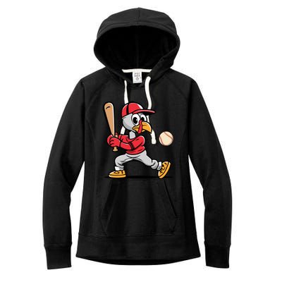 Thanksgiving Funny Turkey Playing Baseball Swing Meaningful Gift Women's Fleece Hoodie