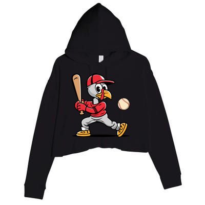 Thanksgiving Funny Turkey Playing Baseball Swing Meaningful Gift Crop Fleece Hoodie