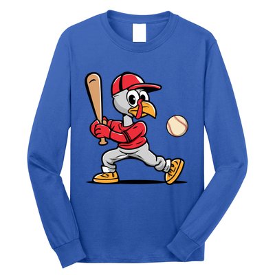 Thanksgiving Funny Turkey Playing Baseball Swing Meaningful Gift Long Sleeve Shirt