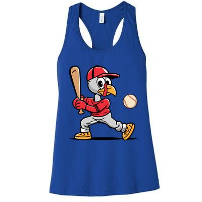 Thanksgiving Funny Turkey Playing Baseball Swing Meaningful Gift Women's Racerback Tank