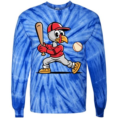 Thanksgiving Funny Turkey Playing Baseball Swing Meaningful Gift Tie-Dye Long Sleeve Shirt