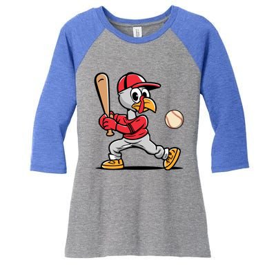 Thanksgiving Funny Turkey Playing Baseball Swing Meaningful Gift Women's Tri-Blend 3/4-Sleeve Raglan Shirt