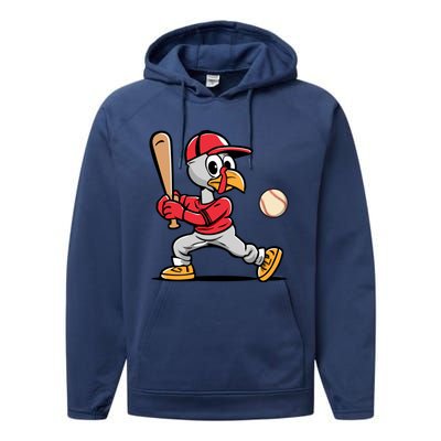 Thanksgiving Funny Turkey Playing Baseball Swing Meaningful Gift Performance Fleece Hoodie