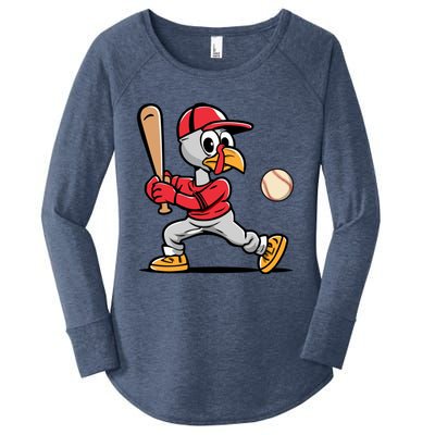 Thanksgiving Funny Turkey Playing Baseball Swing Meaningful Gift Women's Perfect Tri Tunic Long Sleeve Shirt