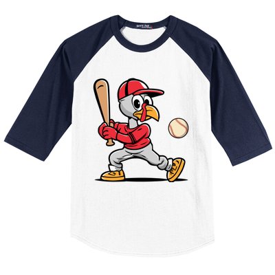 Thanksgiving Funny Turkey Playing Baseball Swing Meaningful Gift Baseball Sleeve Shirt