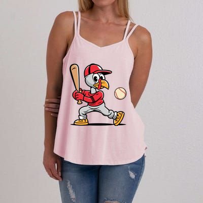 Thanksgiving Funny Turkey Playing Baseball Swing Meaningful Gift Women's Strappy Tank