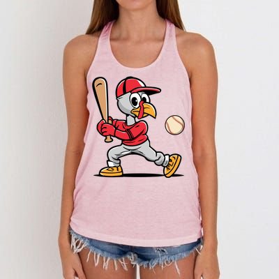 Thanksgiving Funny Turkey Playing Baseball Swing Meaningful Gift Women's Knotted Racerback Tank