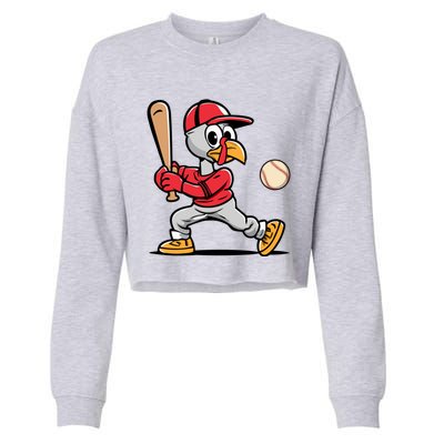 Thanksgiving Funny Turkey Playing Baseball Swing Meaningful Gift Cropped Pullover Crew