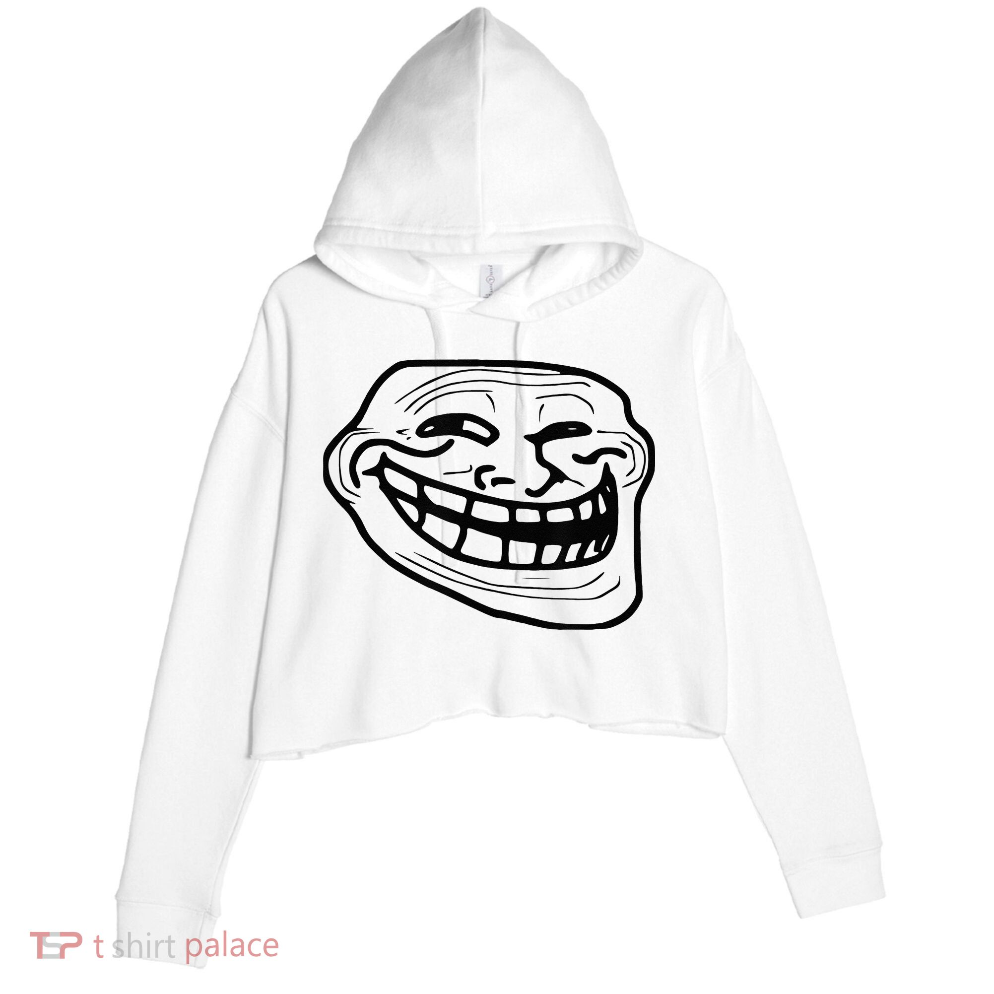 Troll Face Crop Fleece Hoodie
