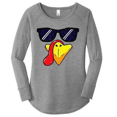 Turkey Face Thanksgiving Day Pilgrim Trot Costume Women's Perfect Tri Tunic Long Sleeve Shirt