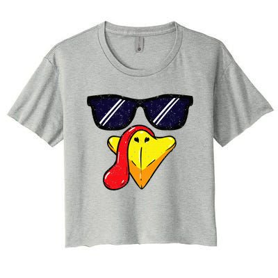 Turkey Face Thanksgiving Day Pilgrim Trot Costume Women's Crop Top Tee