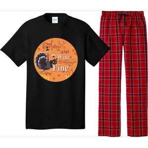 Thanksgiving Funny Turkey And Wine And Im Feeling Fine Gift Pajama Set